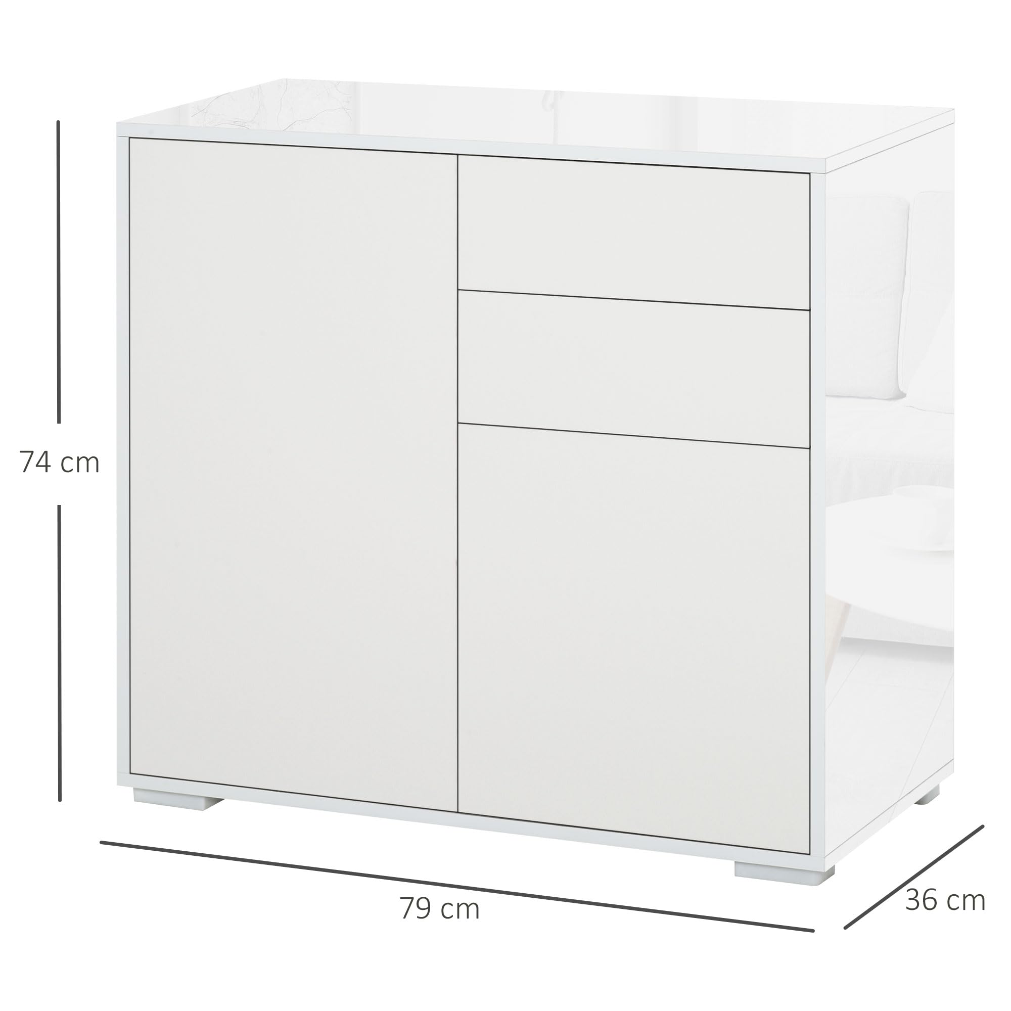 High Gloss Frame Sideboard, Push-Open Design with 2 Doors, Living Room & Bedroom Cabinet, White