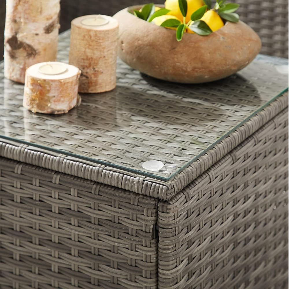 5 Piece Rattan Garden Furniture Set with Ottoman & Glass Coffee Table Grey