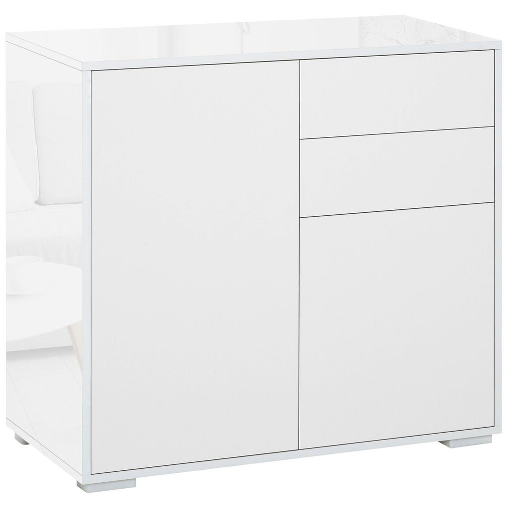High Gloss Frame Sideboard, Push-Open Design with 2 Doors, Living Room & Bedroom Cabinet, White