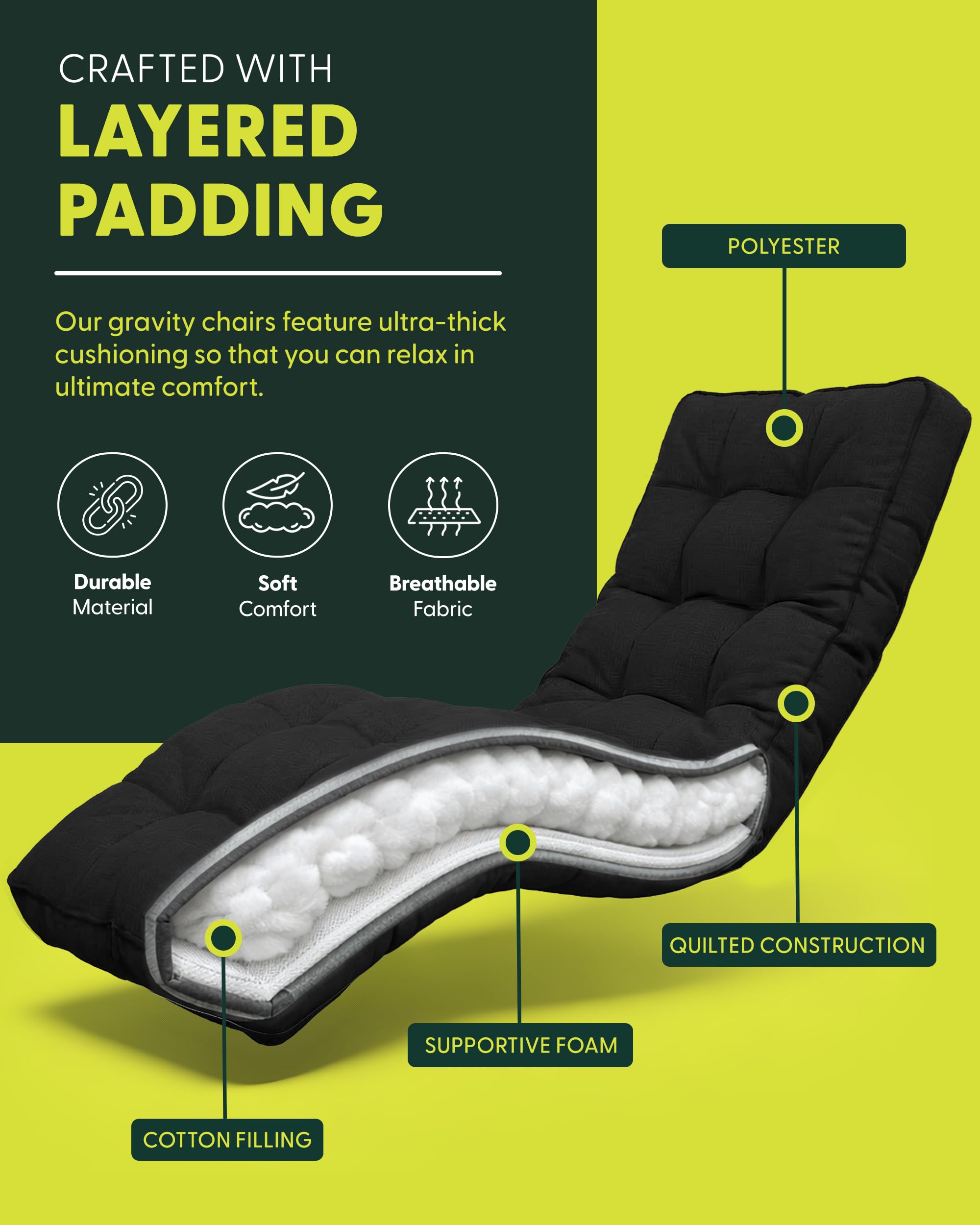 Extra Wide Zero Gravity Reclining Garden Chair with Cushion & Cup Holder Black
