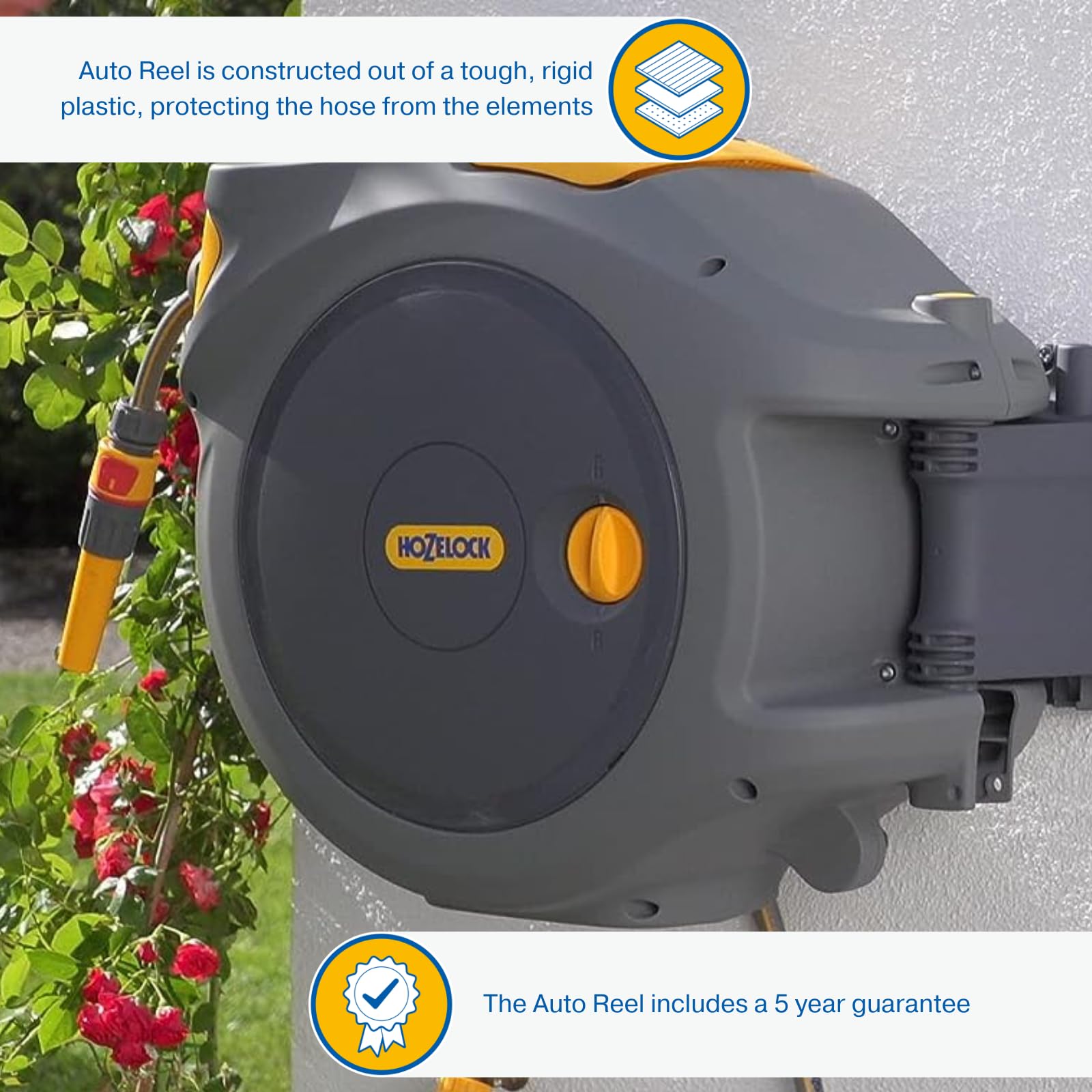 40m Wall Mounted Auto Retractable Garden Hose Reel with 180° Pivot