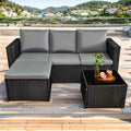 3 Piece Rattan Garden Furniture Set with Cushioned Sofa, Footstool & Glass Table Grey